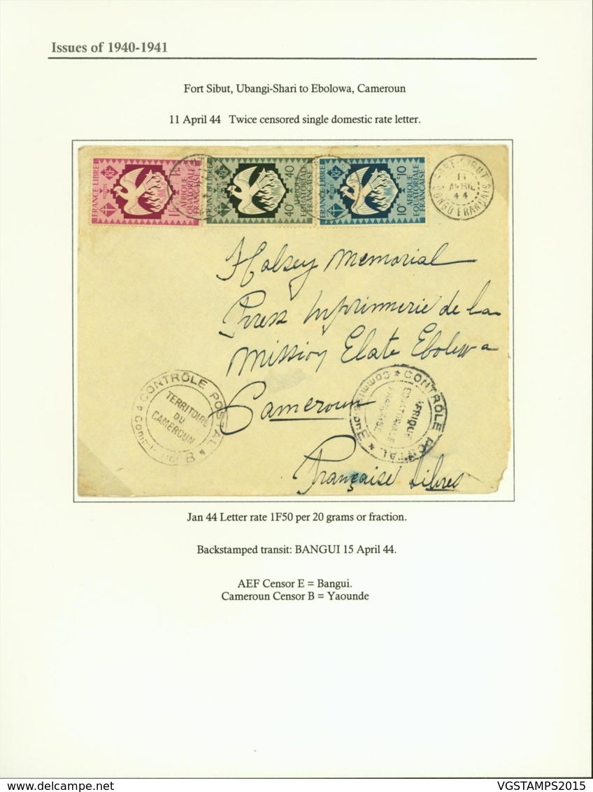 AEF - Lettre De Fort Sibut, Ubangui-Shari Vers Ebolowa, Cameroun 11/04/1944 (7G29710)DC2510 - Storia Postale