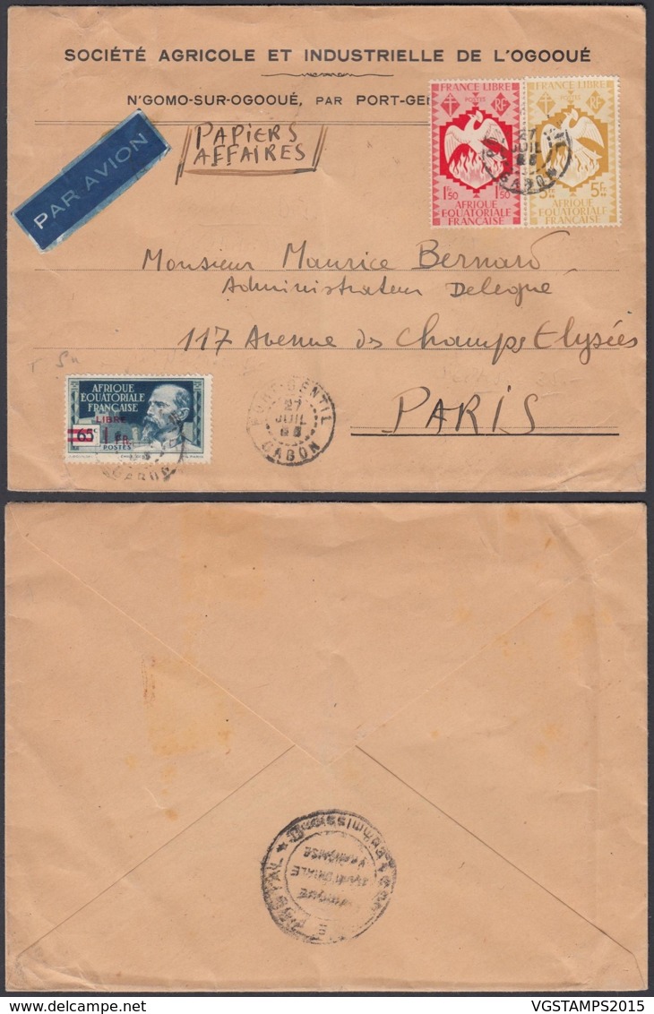 AEF - Lettre De Port Gentil, Gabon Vers France 27/07/1945 (7G29710)DC2511 - Lettres & Documents