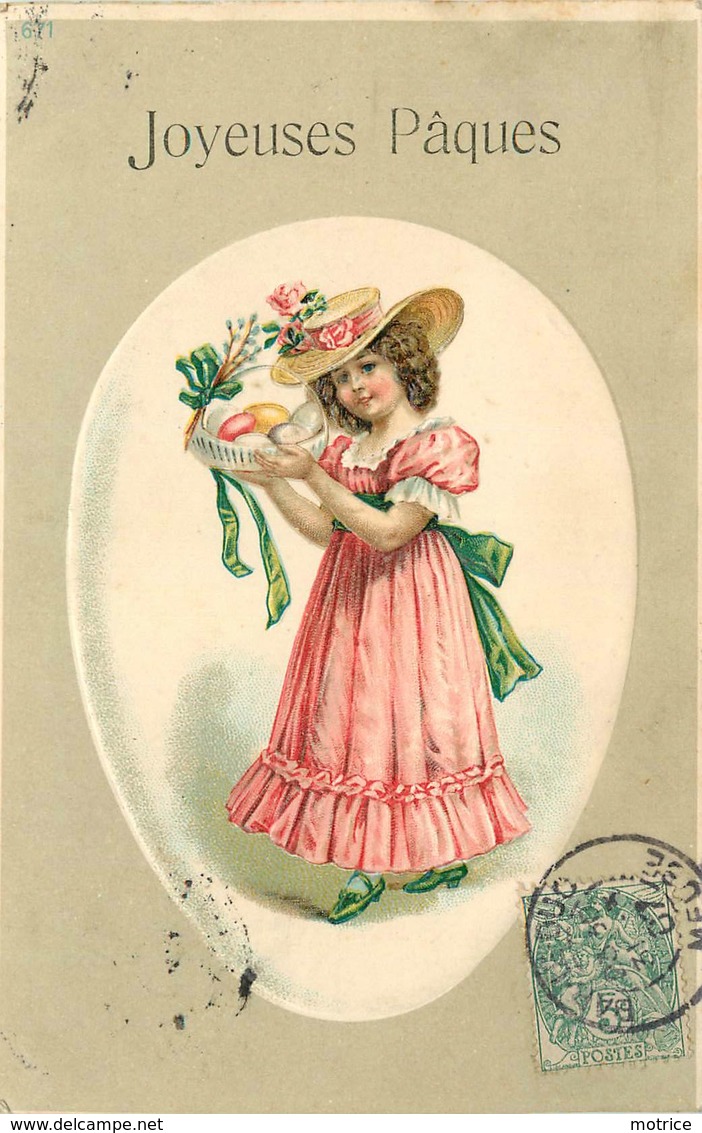 JOYEUSES PÂQUES - Petite Fille Et Panier D’œufs (carte Gaufrée). - Pâques