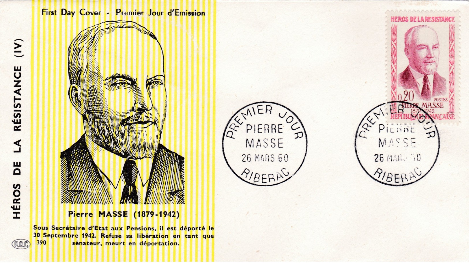 N°1249  De 1960  - Pierre Masse Héros De La Résistance - 1950-1959