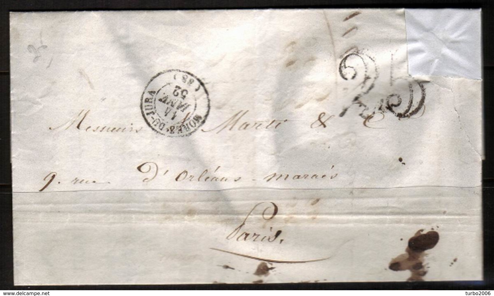 FRANCE Folded Letter1852 From Morez-du Jura To Paris With Cancellation "25" See Scans - 1849-1876: Klassieke Periode