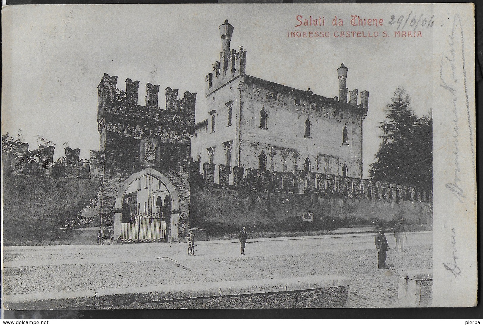 SALUTI DA THIENE - CASTELLO S. MARIA - ANIMATA - FORMATO PICCOLO FINE '800 - EDIZ. AGOSTINO FABRIS - VIAGGIATA 1904 - Saluti Da.../ Gruss Aus...