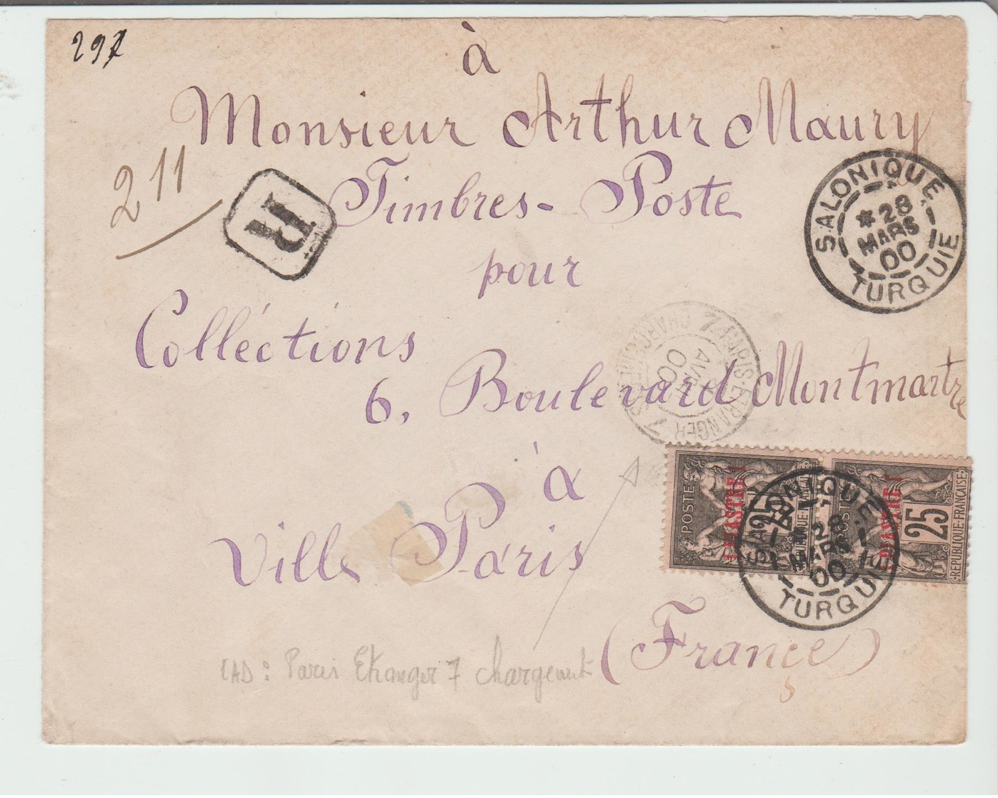 LEVANT : " SALONIQUE " CàD Type A2 / Yv N° 4 / LSC REC De 1900 Pour La Paris TB - Lettres & Documents