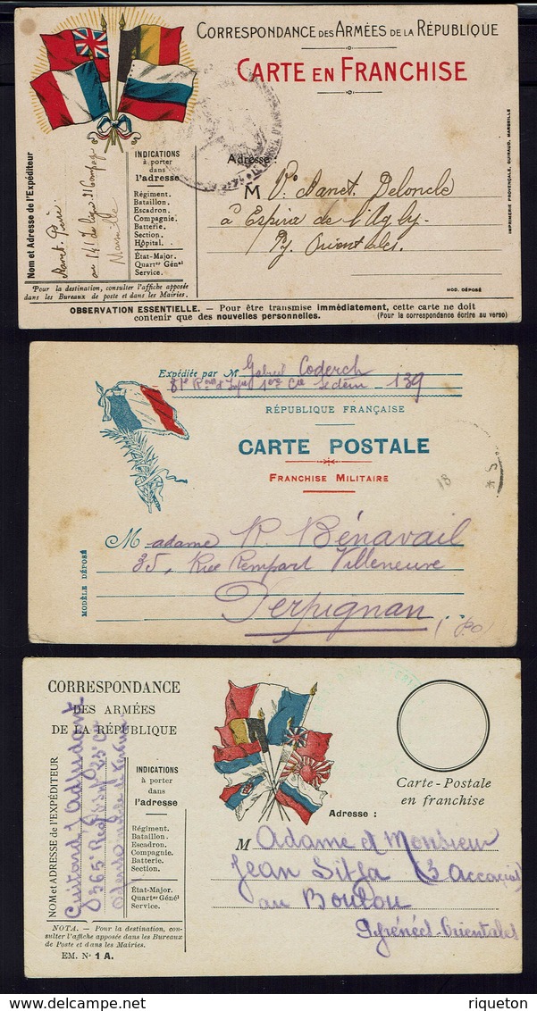 FR - Guerre 1914-18 -Lot De Neuf Cartes Postales à Usage Militaire En FM - Destinations Différentes - P. Orientales - - Guerre De 1914-18
