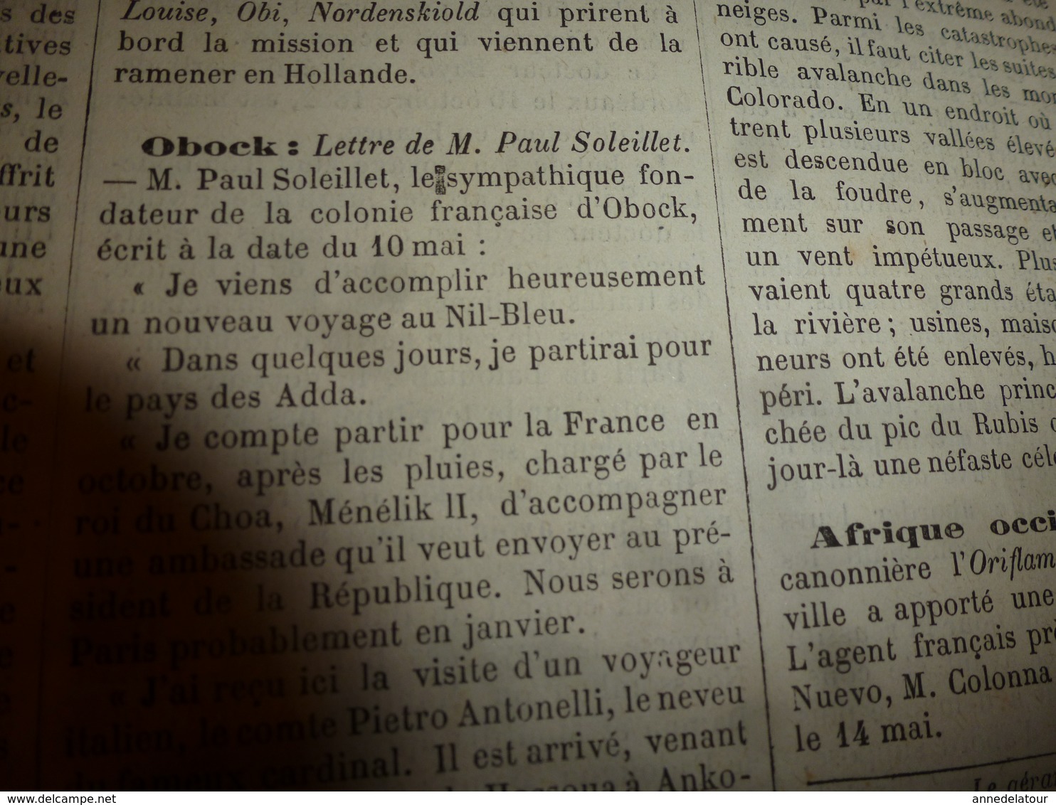 1883 JdV : Voyage du rabbin Mardochée à Tombouctou; St-Pierre et Miquelon; Marquises; etc