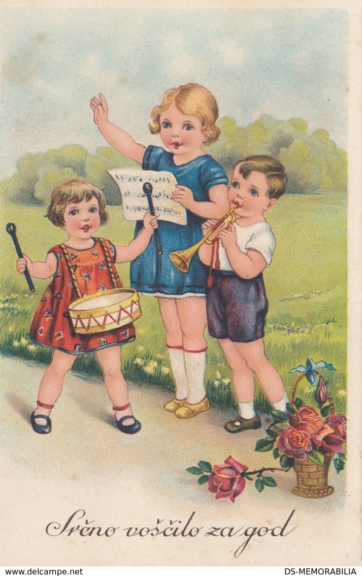 Children Trumpet & Drums Music Old Postcard 1941 - Autres & Non Classés