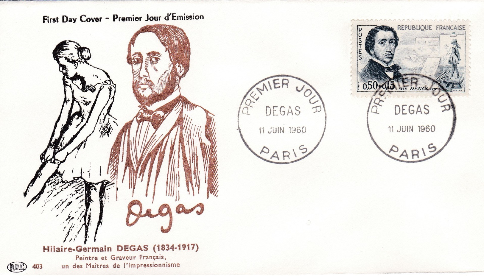 N°1262  De 1960  -   Degas, Peintre - 1950-1959