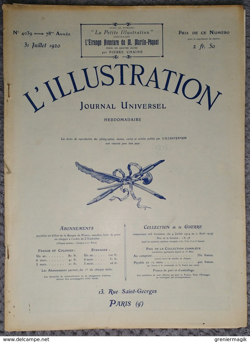 L'Illustration 4039 31 Juillet 1920 Mort De M. Vanderbilt/Maroc/Gouraud à Beyrouth Syrie/Vieux Paris/Pologne Et Russie - L'Illustration