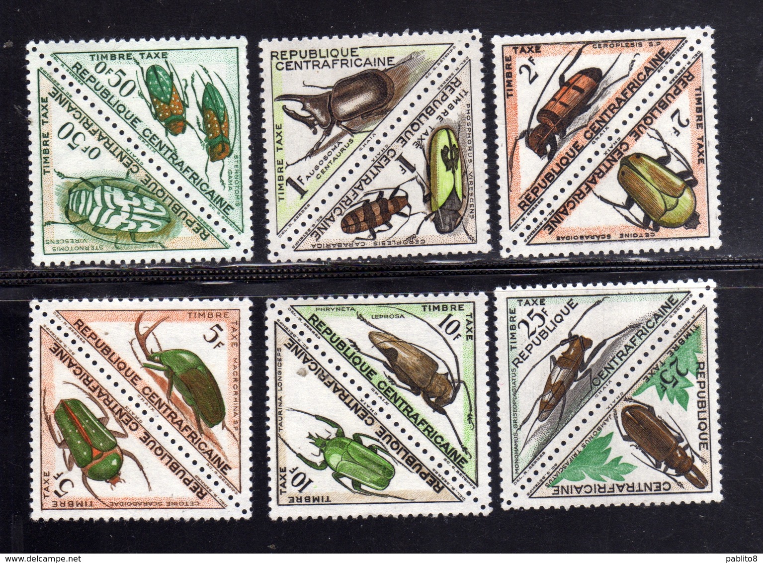 REPUBBLICA CENTRAFRICANA CENTRAFRICAINE CENTRAL AFRICAN REPUBLIC 1962 POSTAGE DUE STAMPS BEETLES TAXES TASSE MNH - Repubblica Centroafricana