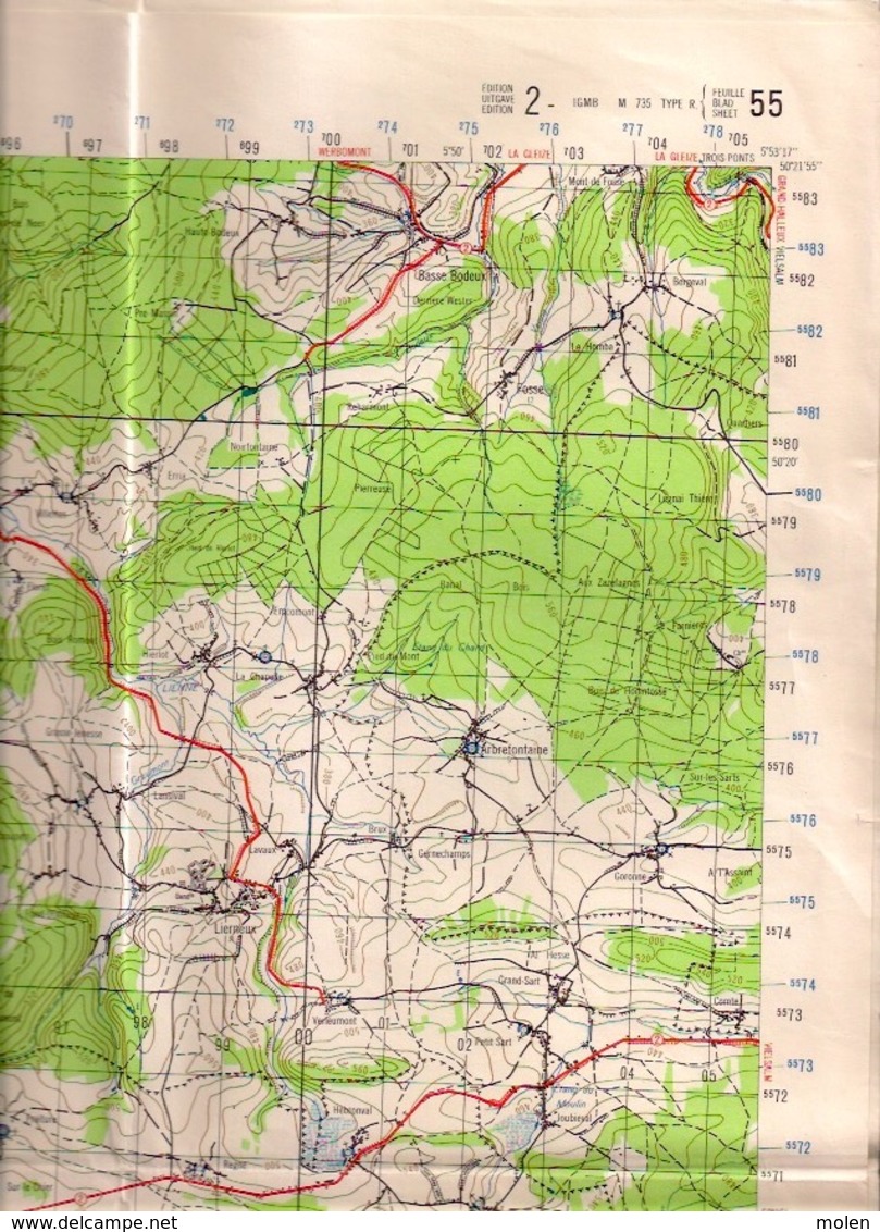 CARTE ETAT-MAJOR DURBUY Mesure1924 LIERNEUX HOTTON RENDEUX EREZEE MANHAY MARCOURT DOCHAMPS SAMREE BIHAIN MONTLEBAN S462 - Cartes Topographiques