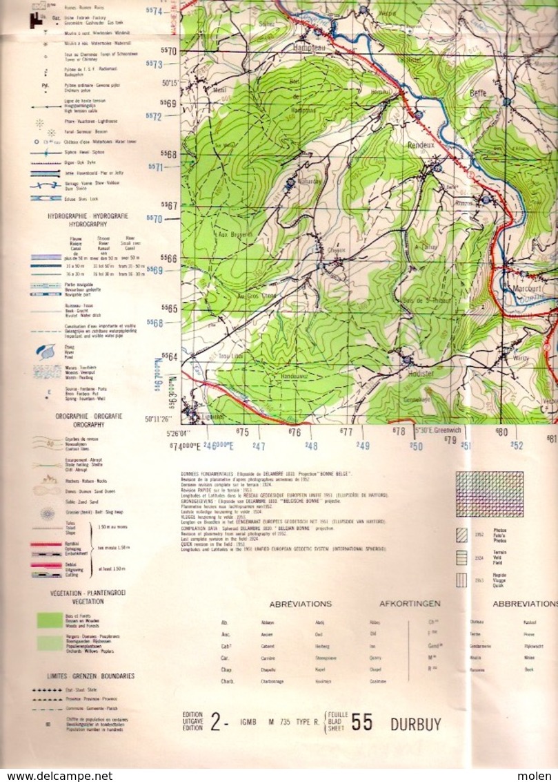 CARTE ETAT-MAJOR DURBUY Mesure1924 LIERNEUX HOTTON RENDEUX EREZEE MANHAY MARCOURT DOCHAMPS SAMREE BIHAIN MONTLEBAN S462