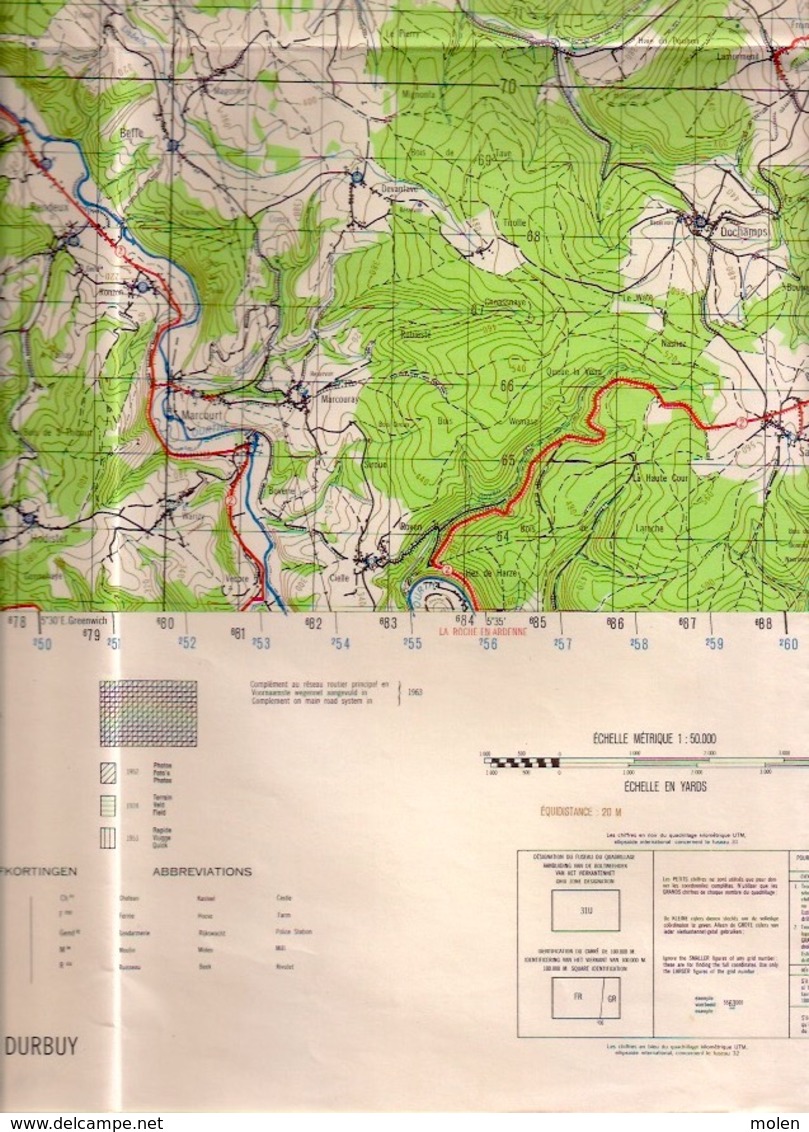 CARTE ETAT-MAJOR DURBUY Mesure1924 LIERNEUX HOTTON RENDEUX EREZEE MANHAY MARCOURT DOCHAMPS SAMREE BIHAIN MONTLEBAN S462