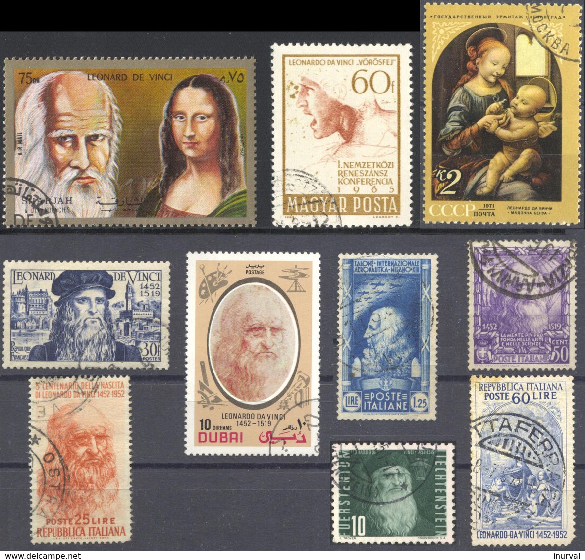 10 Used Stamps Different Countries About Leonardo Da Vinci/ - Autres & Non Classés