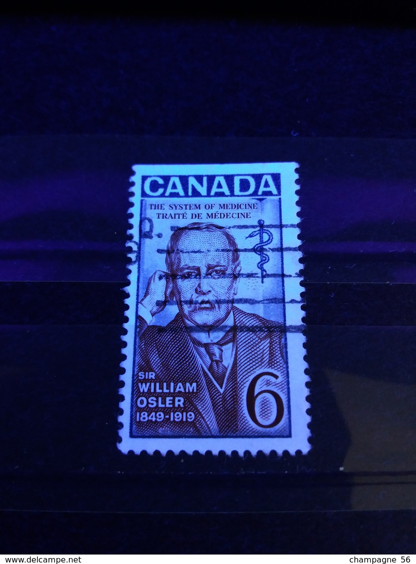 VARIÉTÉS AMÉRIQUE CANADA 1969 N° 415 A TROIS COTÉE DENTELÉE  DOCTEUR SIR WILLIAM OSLER FLUORESCENT  OBLITÉRÉ - Plaatfouten En Curiosa