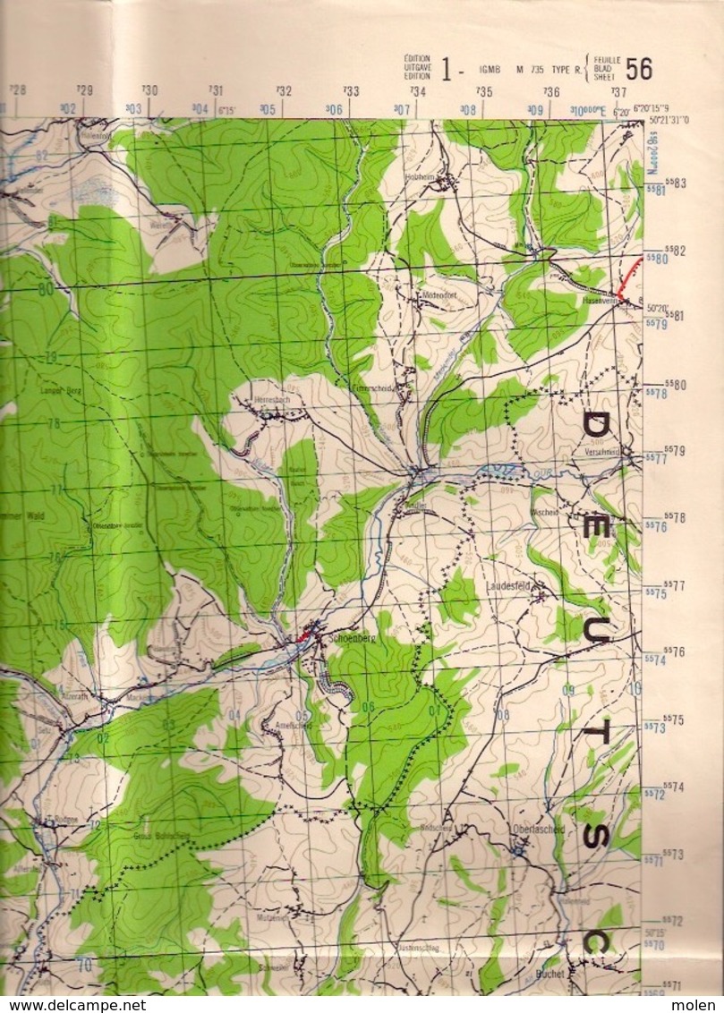 CARTE ETAT-MAJOR VIELSALM Mesure 1924-40 BOVIGNY BEHO CROMBACH WINTERSCHEID WINTERSPELT SANKT-VITH POTEAU HUNNINGEN S463 - Vielsalm