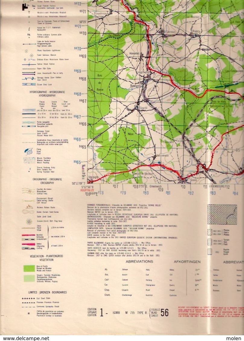 CARTE ETAT-MAJOR VIELSALM Mesure 1924-40 BOVIGNY BEHO CROMBACH WINTERSCHEID WINTERSPELT SANKT-VITH POTEAU HUNNINGEN S463