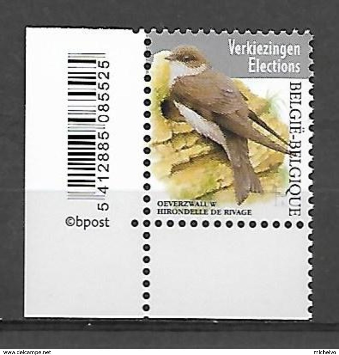 Belg. 2019 - COB N° 4840 ** - Hirondelle De Rivage (timbre Elections) - Nuevos