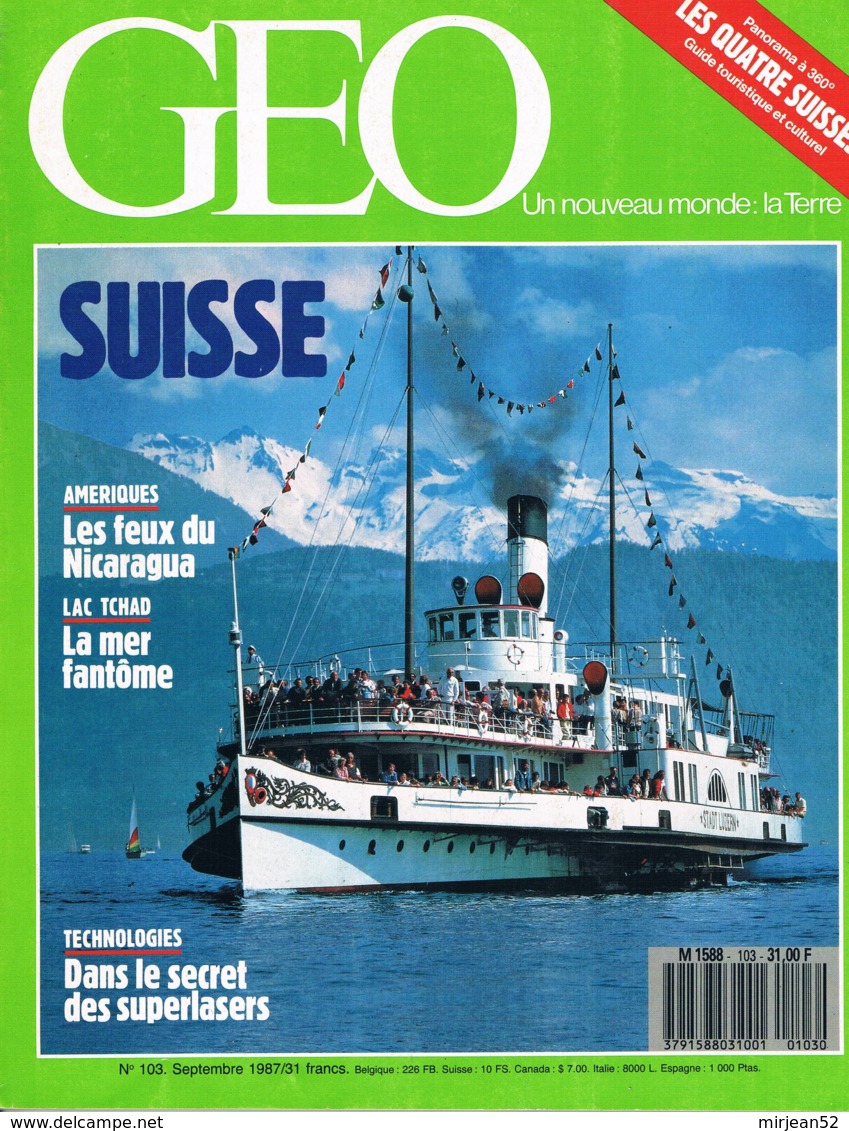 Geo  N°103  Sept 1987  Suisse Lac Tchad Ile De Gough Nicaragua 1987 Laser Mangeurs D'Insectes Liverpool - Géographie