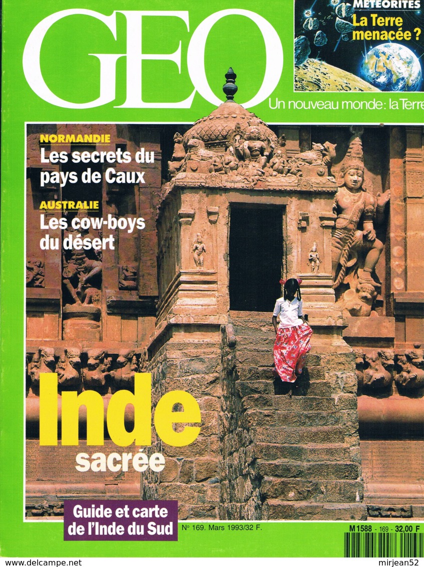 Geo  N°169  Mars 1993  Inde Sacrée Pays De Caux Vanuata Pumas Cowboys D'Australie Météorites - Géographie