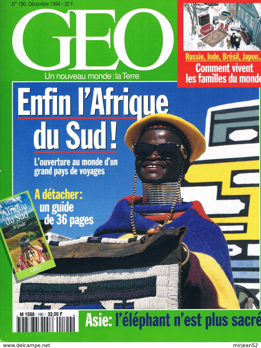 Geo  N°190  Dec 1994  Afrique Du Sud Norvège Noël Eléphants D'Asie Rouergue Familles Du Monde - Géographie