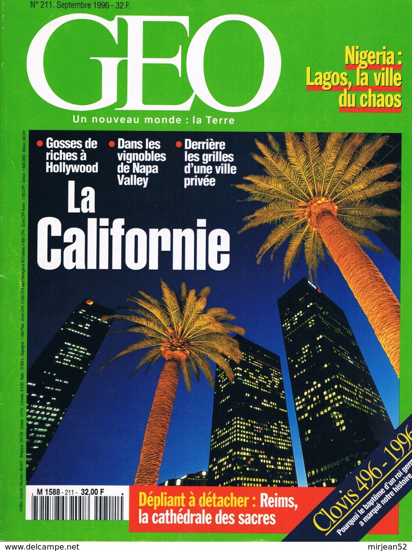 Geo  N°211  Sept 1996  Californie Sanctuaire Jaîn En Inde Lagos Mauritaniennes Aldabra Clovis - Géographie