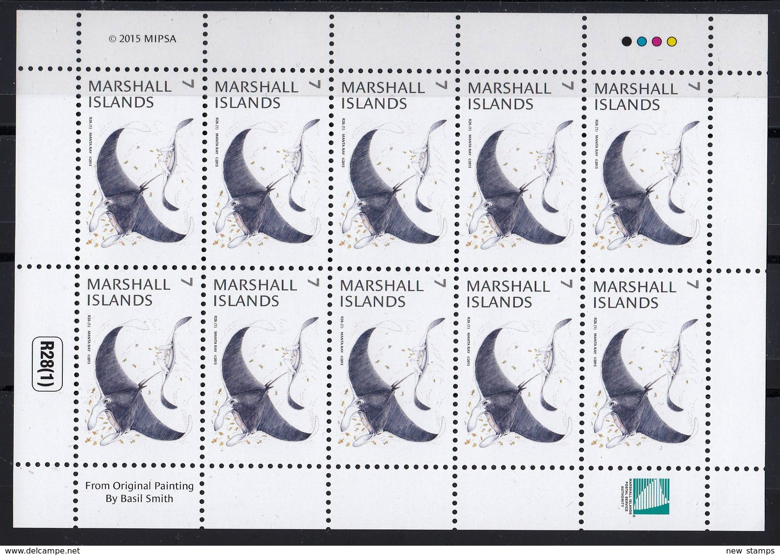 Marshall Islands 2015 Marine Fauna Rays Minisheet MNH - Pesci