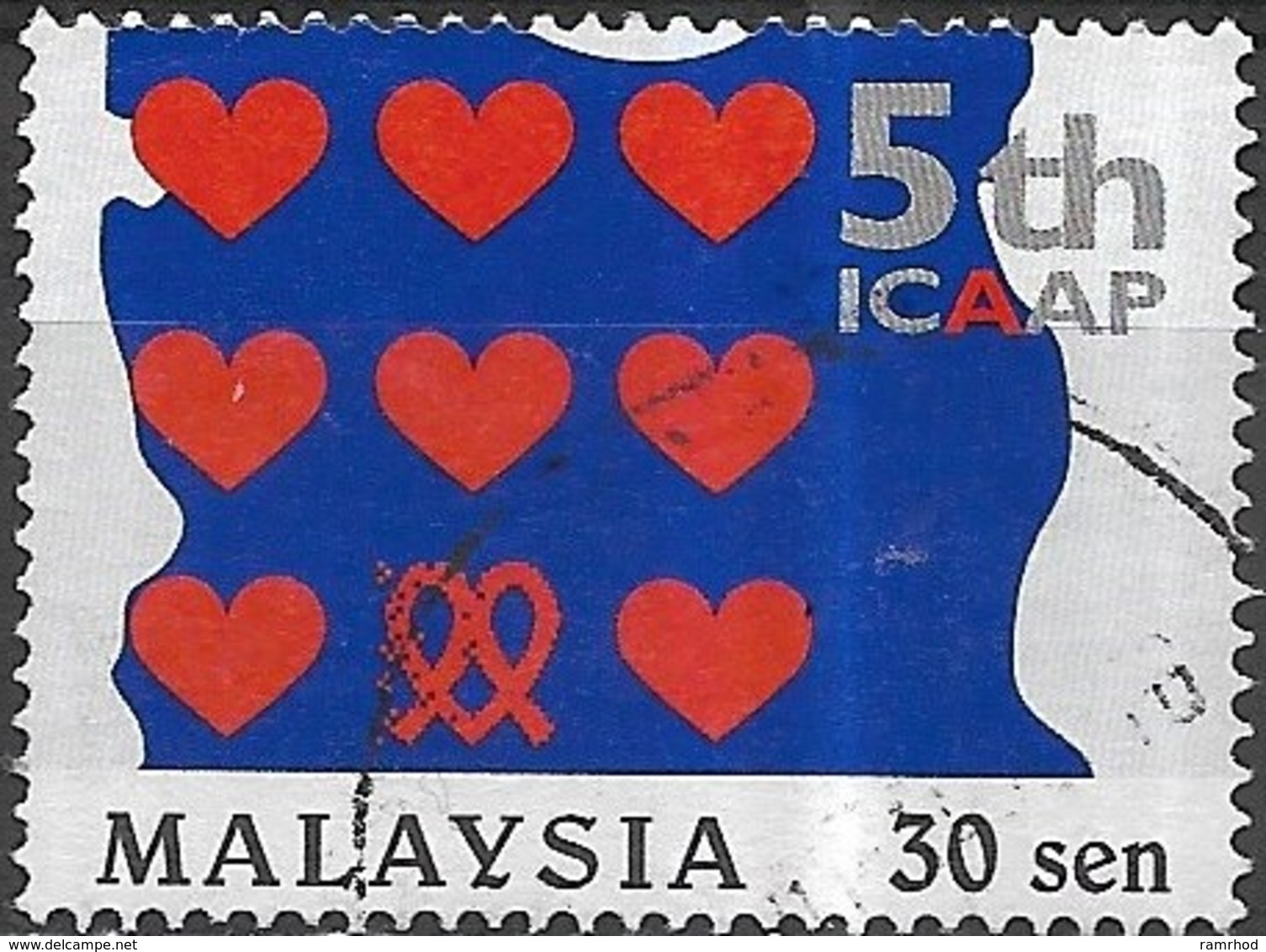 MALAYSIA 1999 Fifth International Conference On AIDS In Asia And The Pacific - 30s Hearts And AIDS Ribbons FU - Malaysia (1964-...)