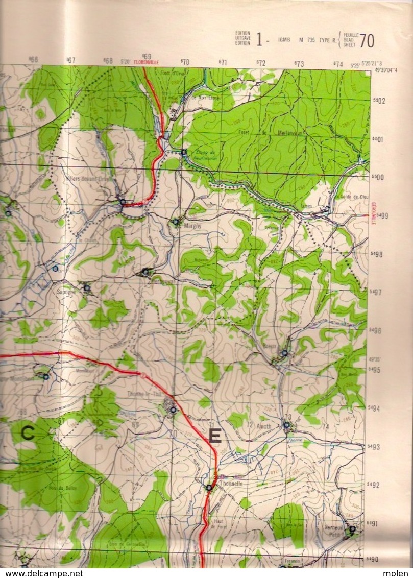 CARTE D’ETAT-MAJOR VILLERS-DEVANT-ORVAL Florenville Mesure 1923-34 MOUZON CARIGNAN STENAY MONTMEDY MARGUT BEAUMONT S464 - Florenville