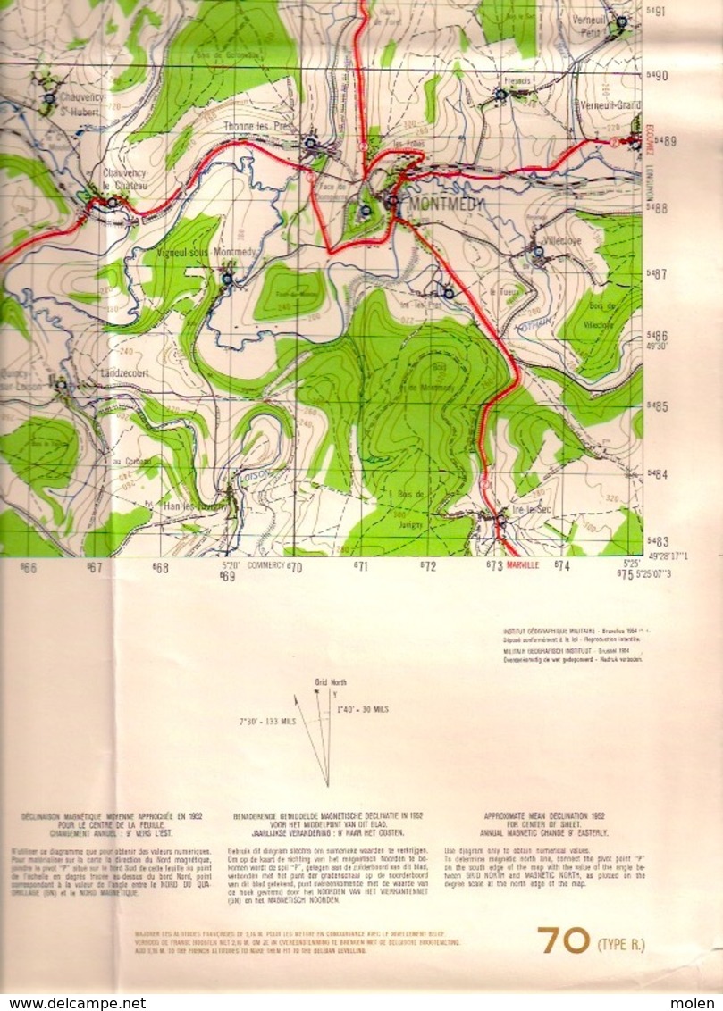 CARTE D’ETAT-MAJOR VILLERS-DEVANT-ORVAL Florenville Mesure 1923-34 MOUZON CARIGNAN STENAY MONTMEDY MARGUT BEAUMONT S464