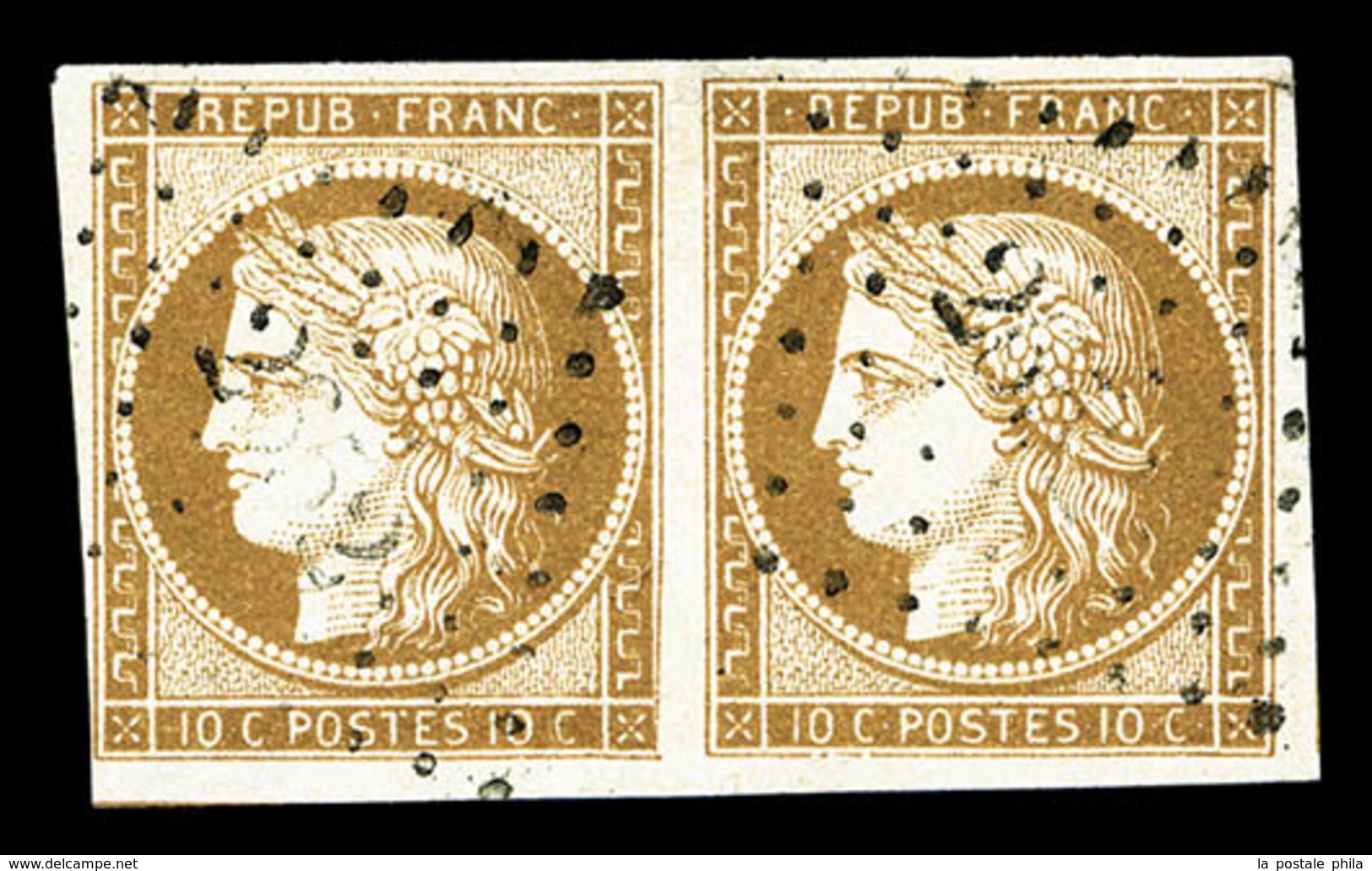 O N°1, 10c Bistre-jaune En Paire Horizontale, Jolie Pièce (signé Brun/certificat)  Qualité: O  Cote: 825 Euros - 1849-1850 Cérès