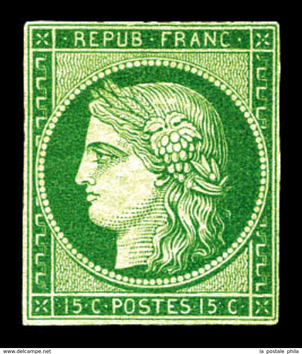 * N°2b, 15c Vert Foncé, Très Belle Nuance Et Grande Fraîcheur. TTB. R.R. (signé Brun/Certificats)  Qualité: *  Cote: 300 - 1849-1850 Ceres