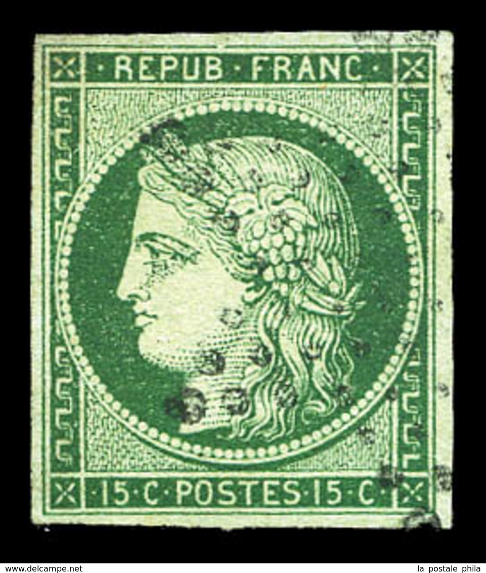 O N°2b, 15c Vert-foncé Obl étoile, Pelurage En Angle Sinon TB  Qualité: O  Cote: 1200 Euros - 1849-1850 Cérès