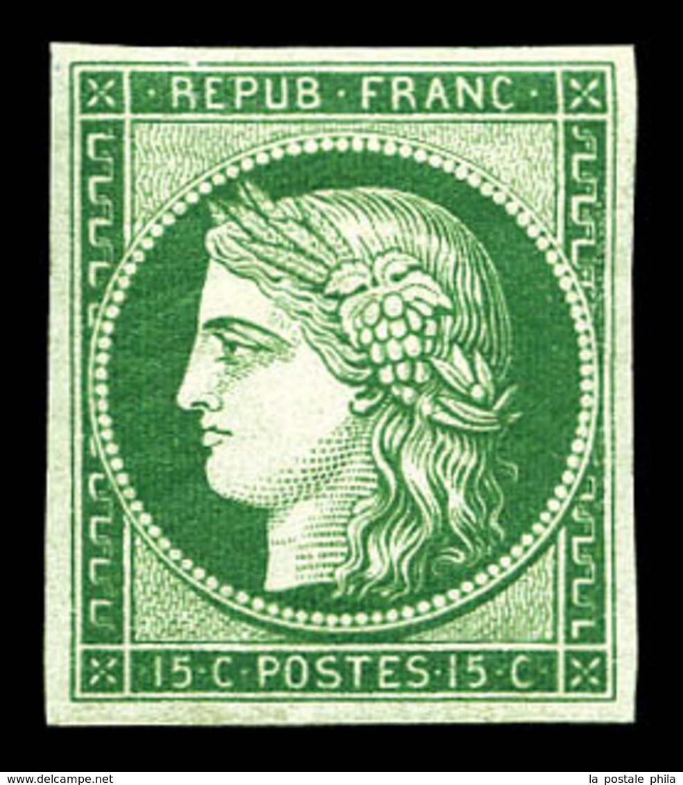 ** N°2e, 15c Vert, Impression De 1862. Fraîcheur Postale, SUP (certificat)  Qualité: ** - 1849-1850 Ceres