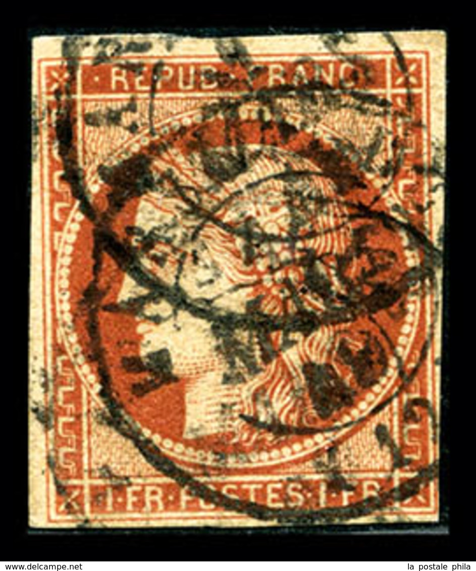 O N°7a, 1F Vermillon-vif, Obl Cachet à Date Du 1er Mars 1849, R.R.R Et TB (signé Roumet/certificats)   Qualité: O  Cote: - 1849-1850 Cérès