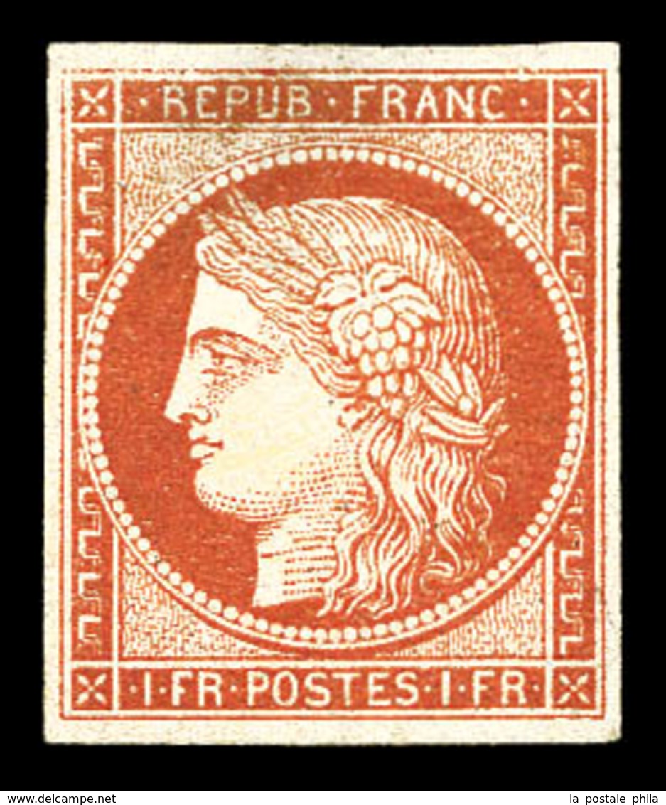 (*) N°7A, 1F Vermillon Pâle, Exceptionnellement Sans Aminci, SUPERBE. R.R.R. (signé Brun/certificats)  Qualité: (*)  Cot - 1849-1850 Cérès