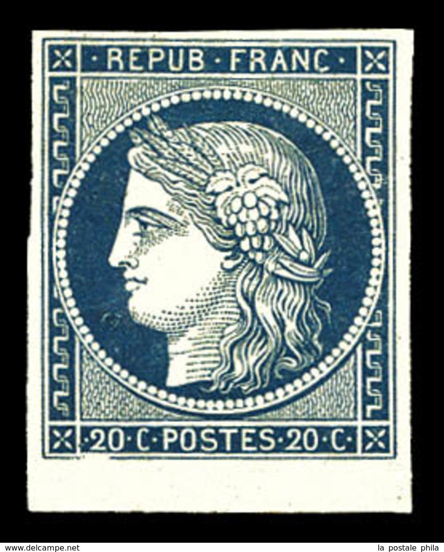 (*) N°8a, Non émis, 20c Bleu Foncé Bdf, Grande Fraîcheur, R.R. SUP (certificats)   Qualité: (*)  Cote: 3400 Euros - 1849-1850 Ceres