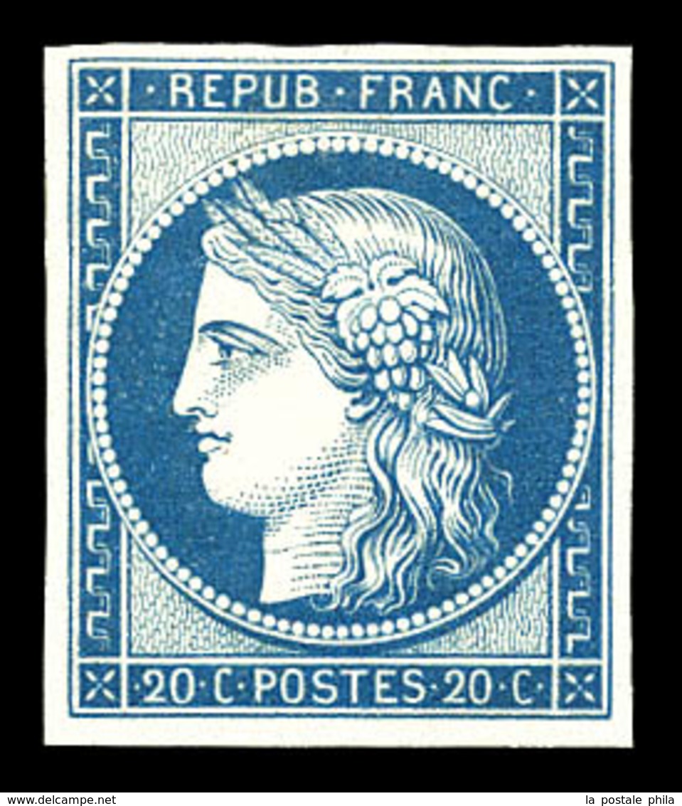 * N°8f, Non émis, 20c Bleu Impression De 1862, Fraîcheur Postale, TTB (certificat)  Qualité: *  Cote: 800 Euros - 1849-1850 Ceres