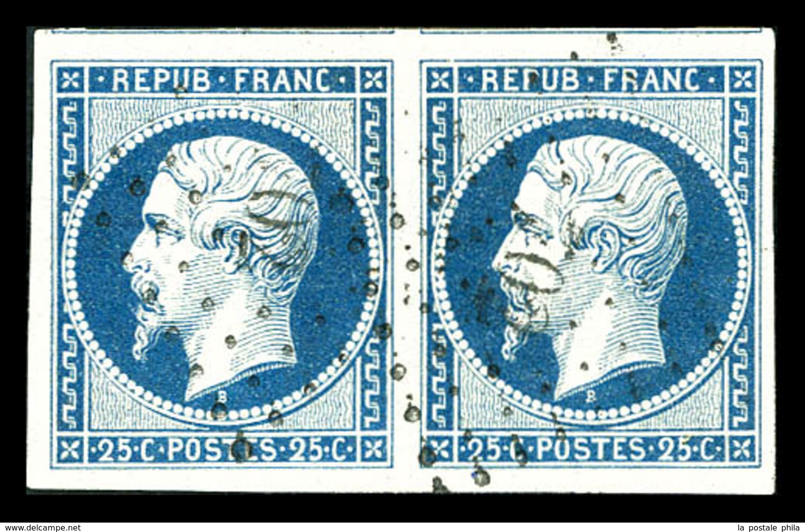 O N°10, 25c Bleu En Paire, Très Grandes Marges Avec Voisins. SUP (signé Brun/certificat)  Qualité: O - 1852 Louis-Napoléon