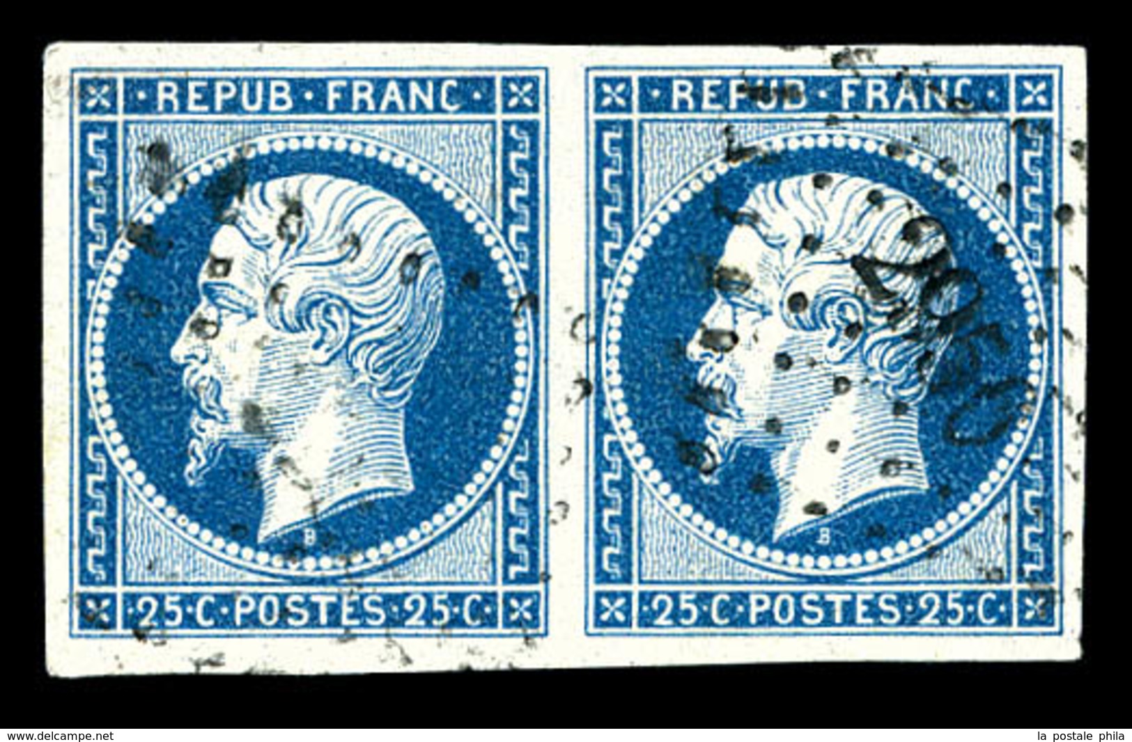 O N°10, 25c Bleu En Paire, Jolie Pièce. TTB (signé Scheller)  Qualité: O - 1852 Louis-Napoleon