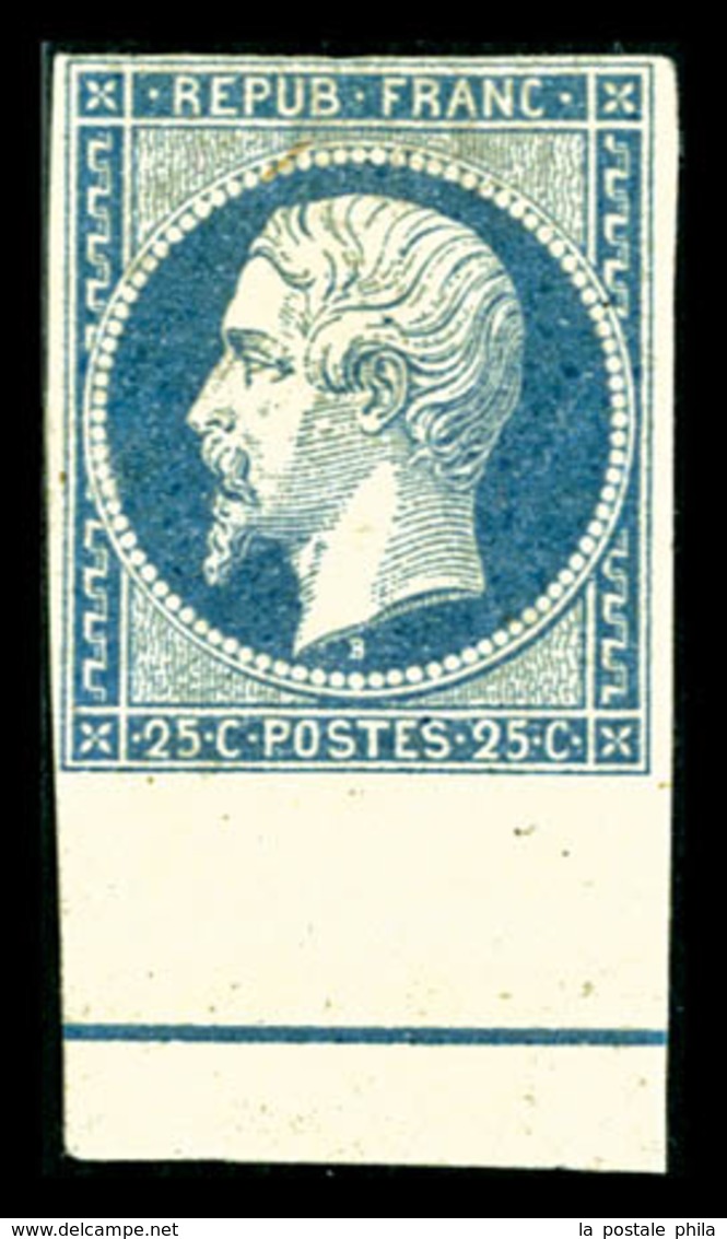 * N°10b, 25c Bleu Bord De Feuille Avec Filet D'encadrement, Jolie Pièce, TTB (signé Calves/certificats)  Qualité: *  Cot - 1852 Louis-Napoléon