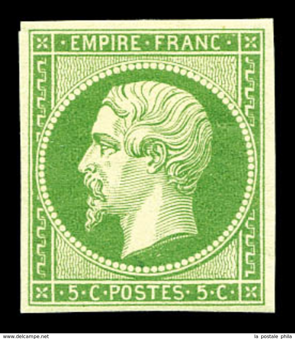 * N°12, 5c Vert-jaune Vif, Fraîs. TTB (certificat)  Qualité: *  Cote: 1400 Euros - 1853-1860 Napoléon III.