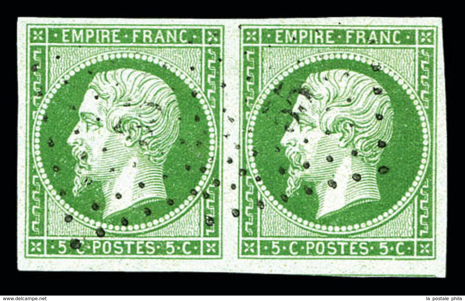 O N°12, 5c Vert En Paire Obl Pc '55', Pièce Choisie. TTB  Qualité: O - 1853-1860 Napoleon III