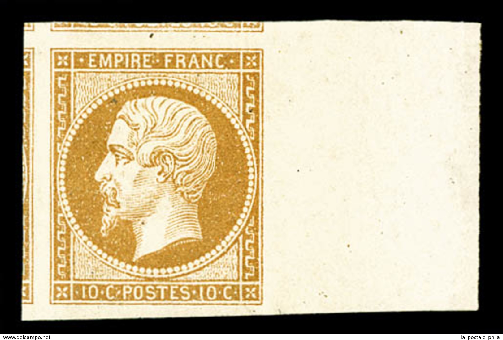 * N°13B, 10c Brun Clair Type II, Très Grandes Marges Dont 3 Voisins Et Bord De Feuille Latéral. SUP (signé Calves/certif - 1853-1860 Napoléon III.