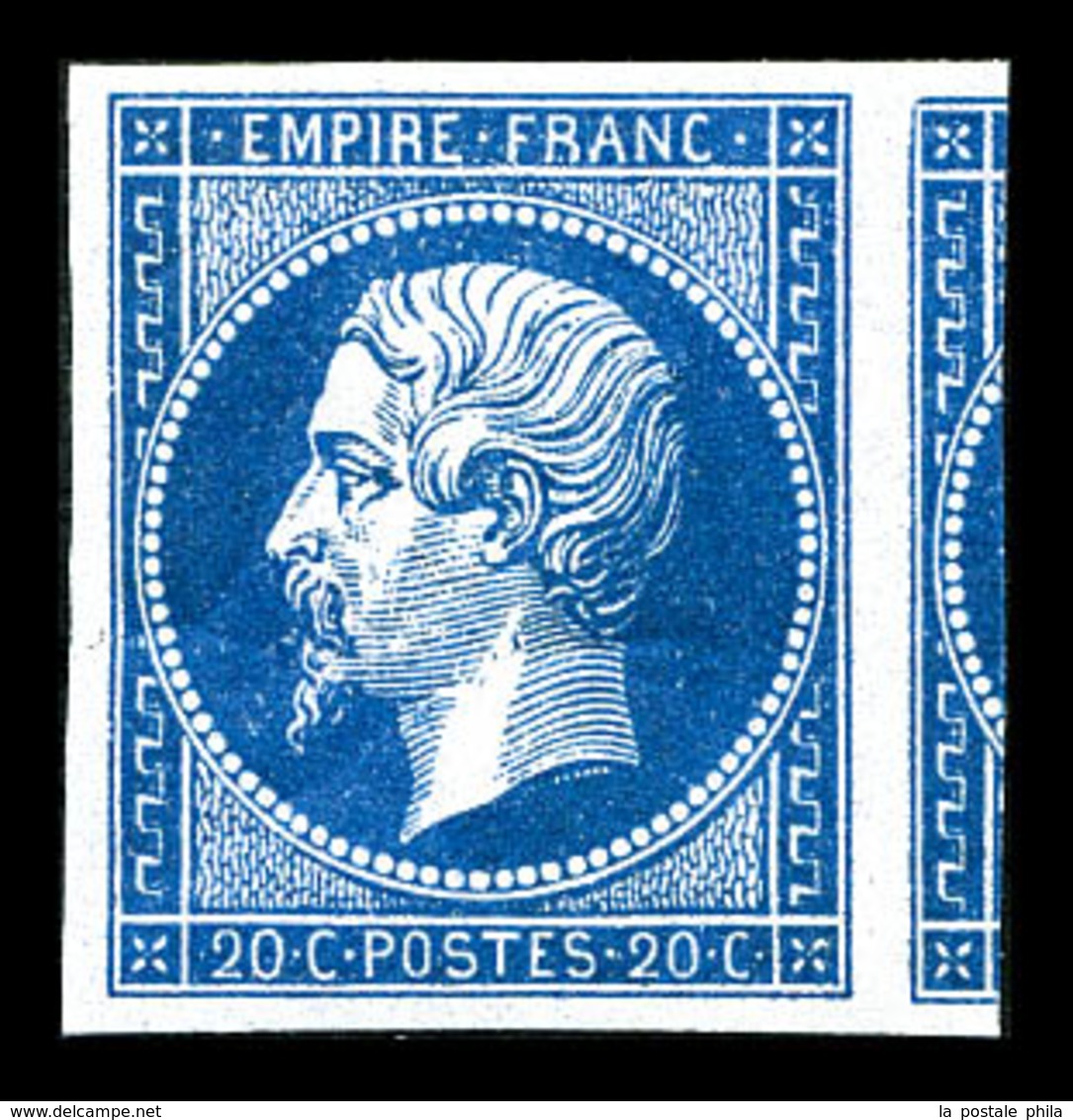 ** N°14A, 20c Bleu Type I, Belles Marges Avec Voisin. TTB (certificat)  Qualité: ** - 1853-1860 Napoleone III