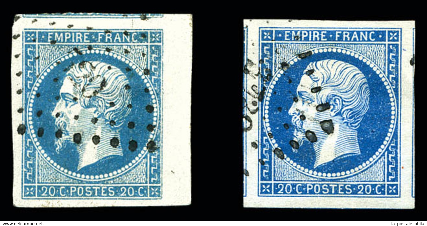 O N°14A, 20c Bleu Type I, 2 Exemplaires Grandes Marges Avec Voisins. SUP (signé Scheller/certificat)  Qualité: O - 1853-1860 Napoléon III.