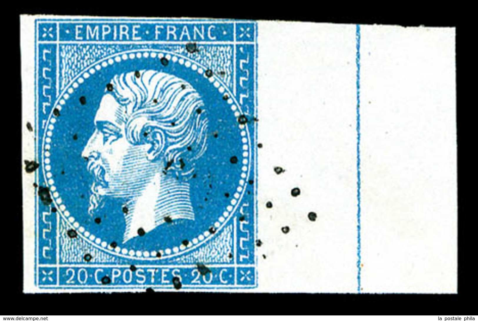 O N°14Ai, 20c Bleu Bord De Feuille Latéral Avec Filet D'encadrement, TB (signé Calves/certificat)  Qualité: O  Cote: 400 - 1853-1860 Napoléon III