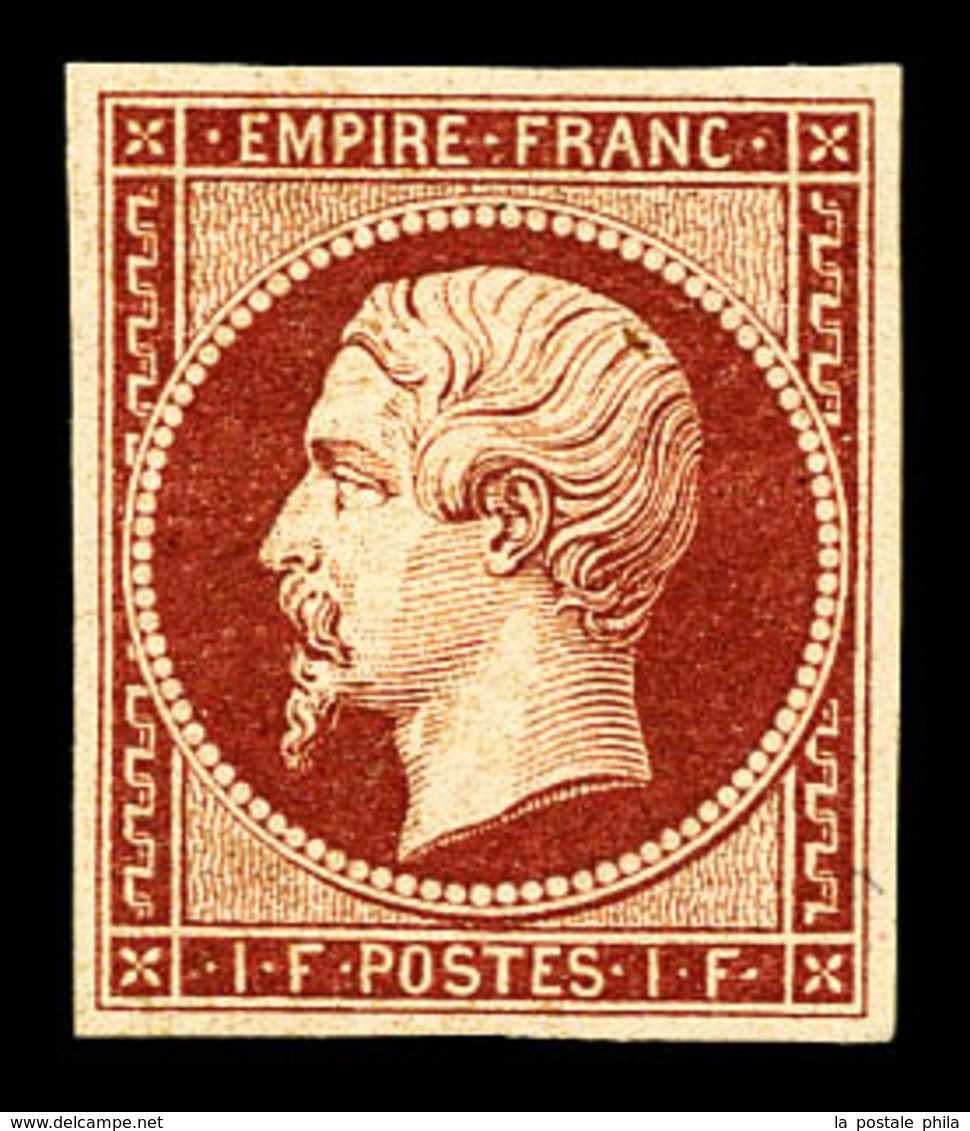 ** N°18, 1F Carmin, Fraîcheur Postale. SUPERBE. R.R. (signé Calves/certificats)  Qualité: ** - 1853-1860 Napoleon III