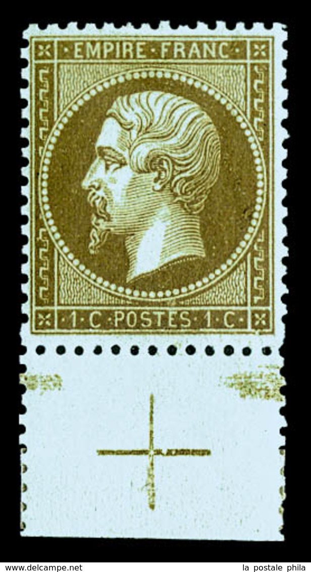 * N°19b, 1c Mordoré Bdf Avec Croix De Repère, Fraîcheur Postale. SUP (certificat)  Qualité: * - 1862 Napoléon III.