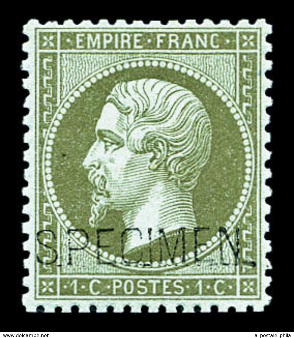 ** N°19f, 1c Vert-olive Surchargé 'SPECIMEN' Très Bon Centrage, SUP (certificat)  Qualité: ** - 1862 Napoléon III