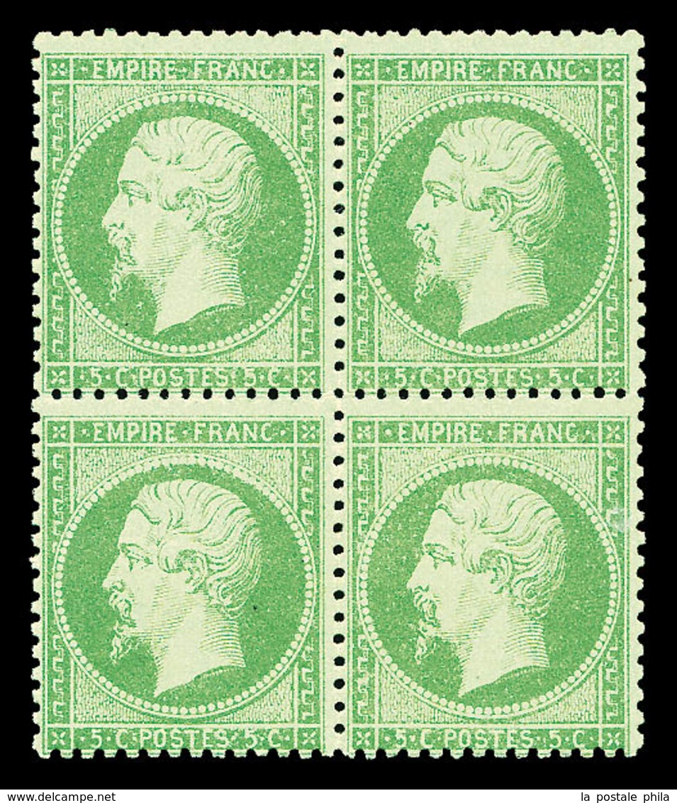 ** N°20, 5c Vert-jaune Sur Verdâtre En Bloc De Quatre (2ex*), Frais, SUP (signé Calves/certificat)  Qualité: **  Cote: 1 - 1862 Napoléon III